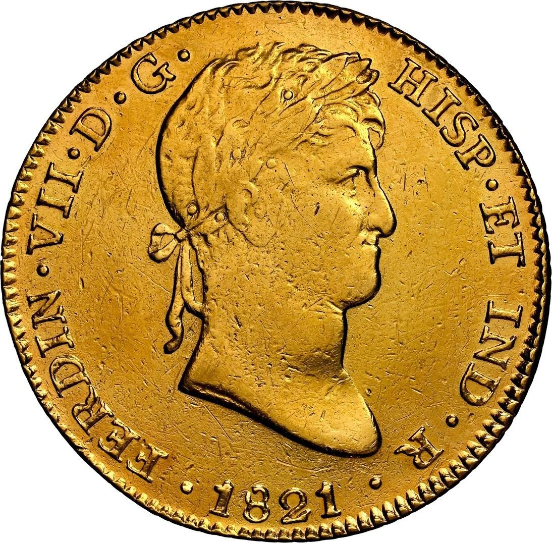 PERU Lima Gold Bust 4 Escudos Ferdinand VII 1821 JP NGC AU Details KM-128