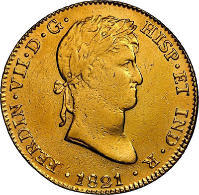 PERU Lima Gold Bust 4 Escudos Ferdinand VII 1821 JP NGC AU Details KM-128