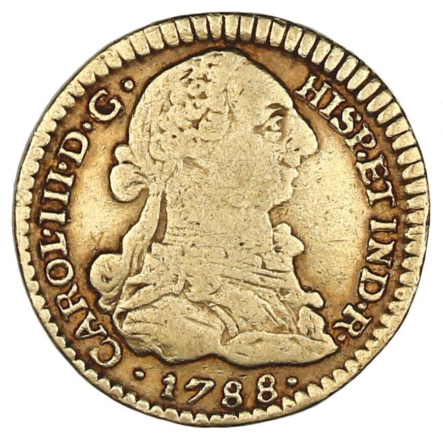 Spanish Colonial Popayan Colombia Gold Bust 1 Escudo Charles III 1788 SF