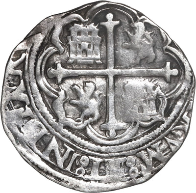 MEXICO, Mexico City, cob 1 real, Philip II, assayer O to right, mintmark oM