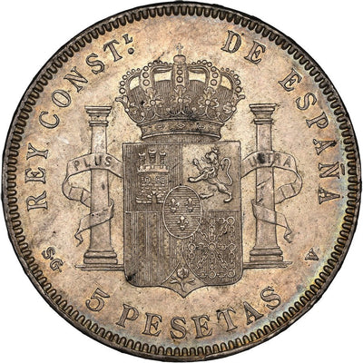 SPAIN, Madrid, 5 pesetas, Alfonso XIII, 1899 SG-V, 18-99 inside stars, NGC MS 61