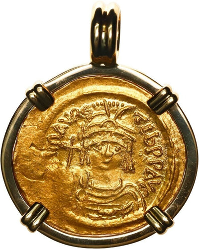 Byzantine Empire AV Solidus Maurice Tiberius 582-602 AD in 18K Gold Bezel