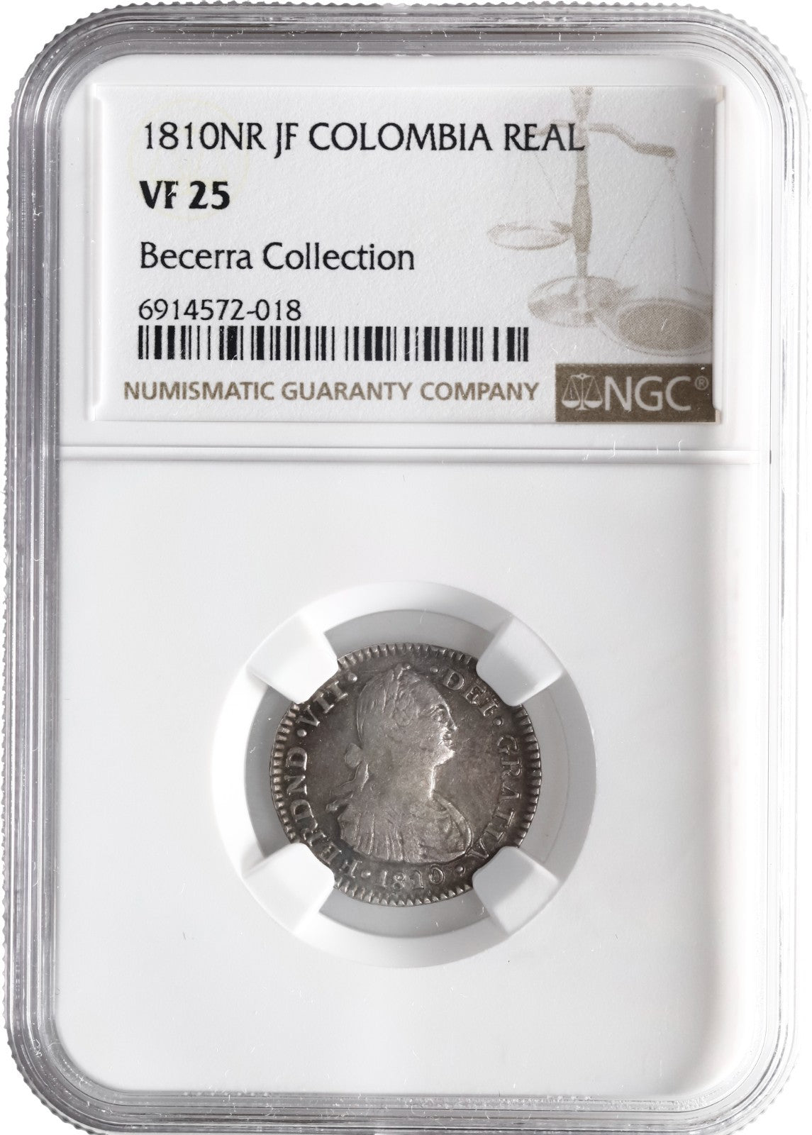 COLOMBIA, Bogotá, bust 1 real, Ferdinand VII (bust of Charles IV), 1810 J•F/J•J