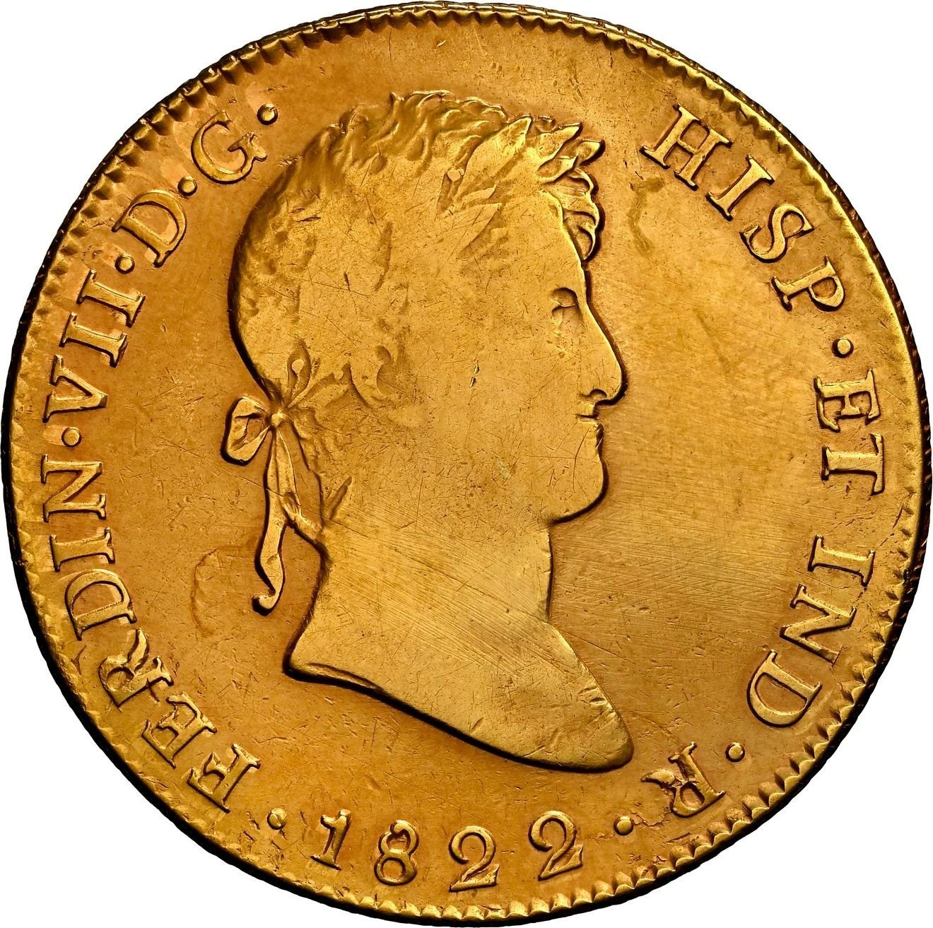 BOLIVIA Potosí Gold Bust 8 Escudos Ferdinand VII 1822 PJ NGC VF Details KM-91