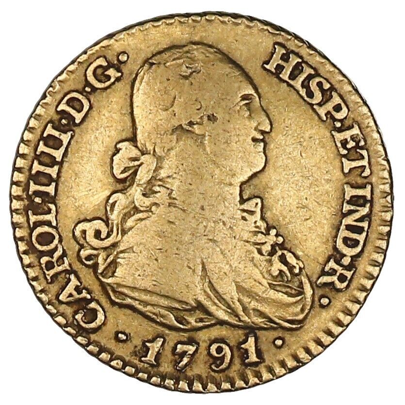 Madrid Spain Gold Bust 1 Escudo Charles III 1791 MF