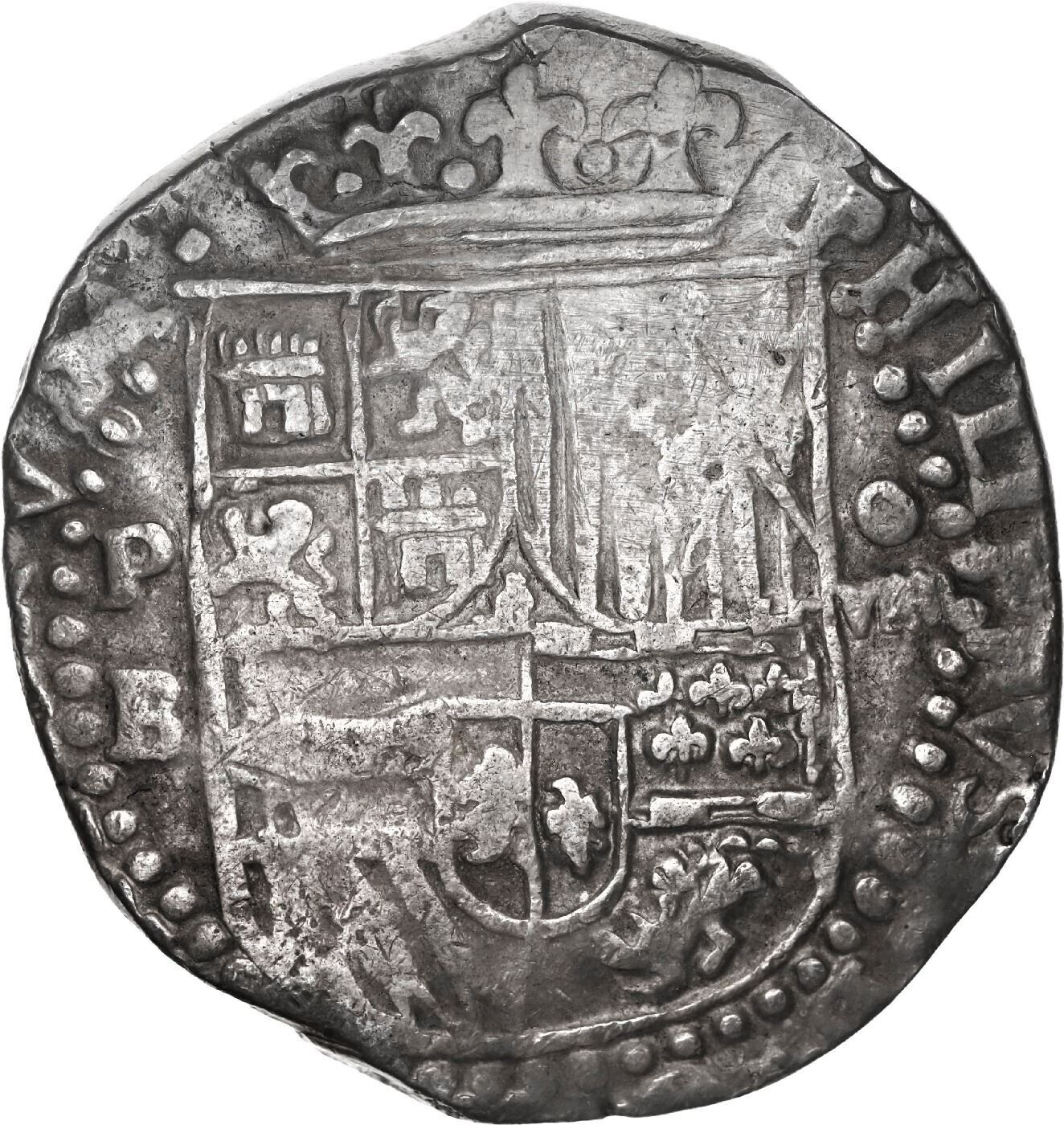 Potosí, Bolivia Silver Cob 8 Reales Philip II Assayer B (Late 3rd Period)