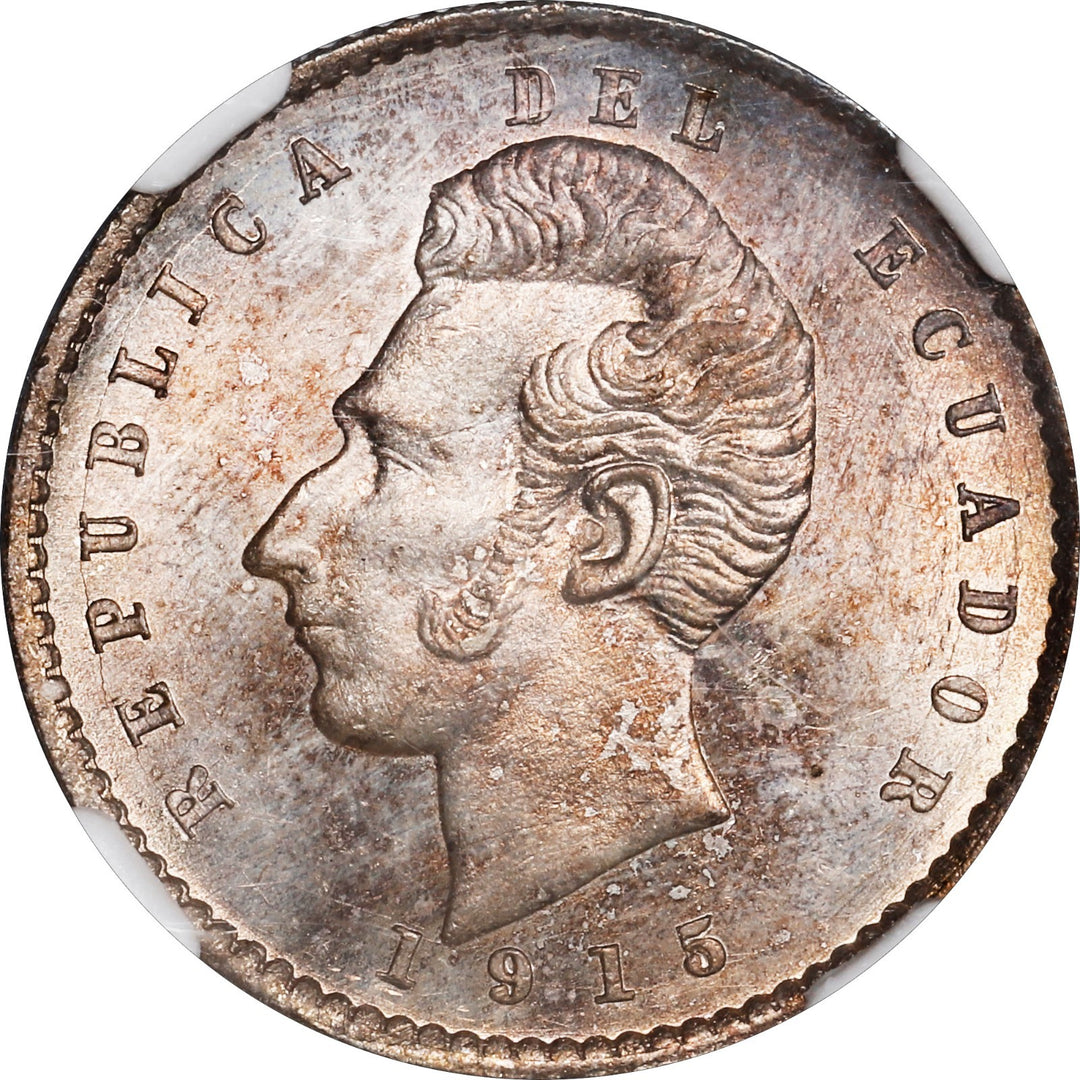 ECUADOR, struck at the Lima Mint, 2 décimos, 1915 FG, NGC MS 64