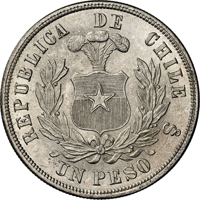 CHILE Santiago Silver Condor Peso 1882/1 NGC MS 64 KM-142.1