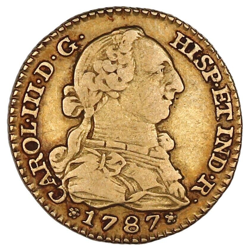 Madrid Spain Gold Bust 1 Escudo Charles III 1787 DV