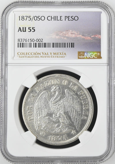 CHILE Santiago Silver Condor Peso 1875/0 NGC AU 55