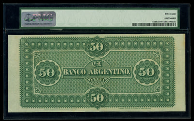 ARGENTINA Concordia Banco Argentino 50 Pesos Plata 1-7-1873 PMG AU 58 Pick-S1463