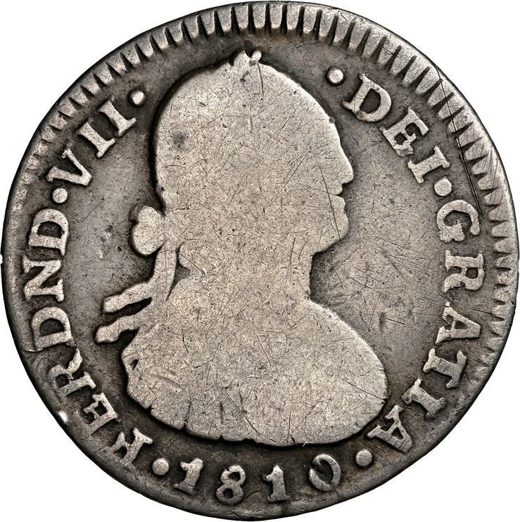 COLOMBIA, Bogotá, bust 1 real, Ferdinand VII, 1810 JF, NGC AG 3, ex-Becerra.