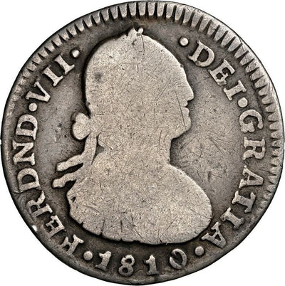 COLOMBIA, Bogotá, bust 1 real, Ferdinand VII, 1810 JF, NGC AG 3, ex-Becerra.
