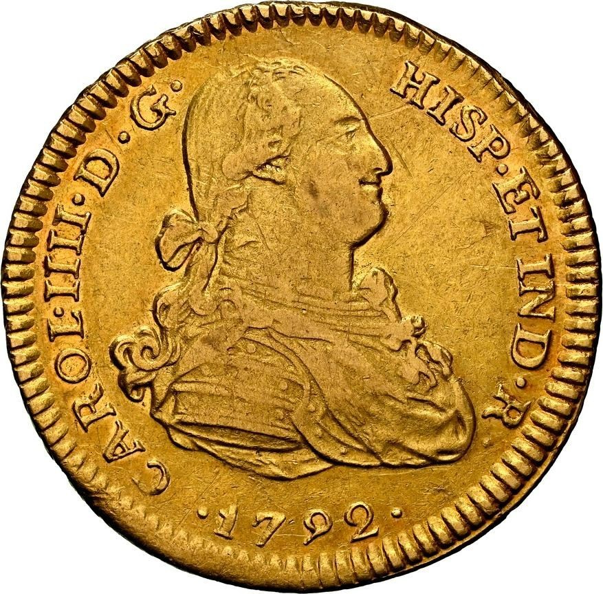 PERU Lima Gold Bust 2 Escudos Charles IV 1792 IJ NGC AU Details Ex-Sellschopp