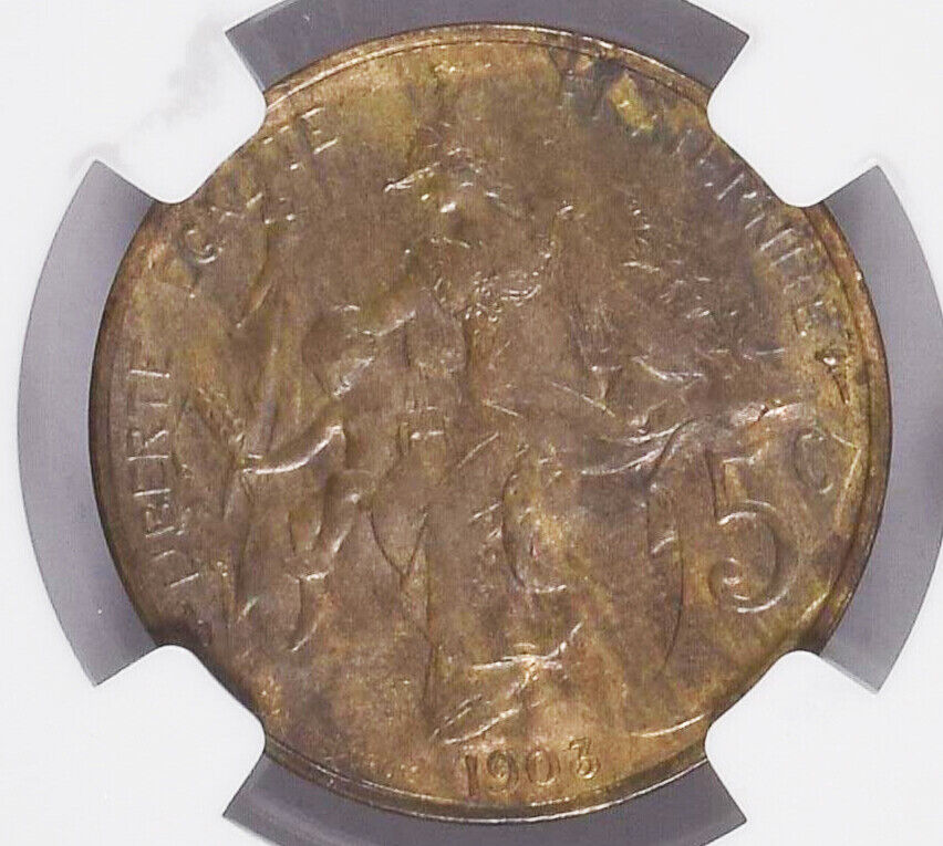 France, bronze 5 centimes, 1903, NGC MS 62 Brown. NGC #4740369-003.