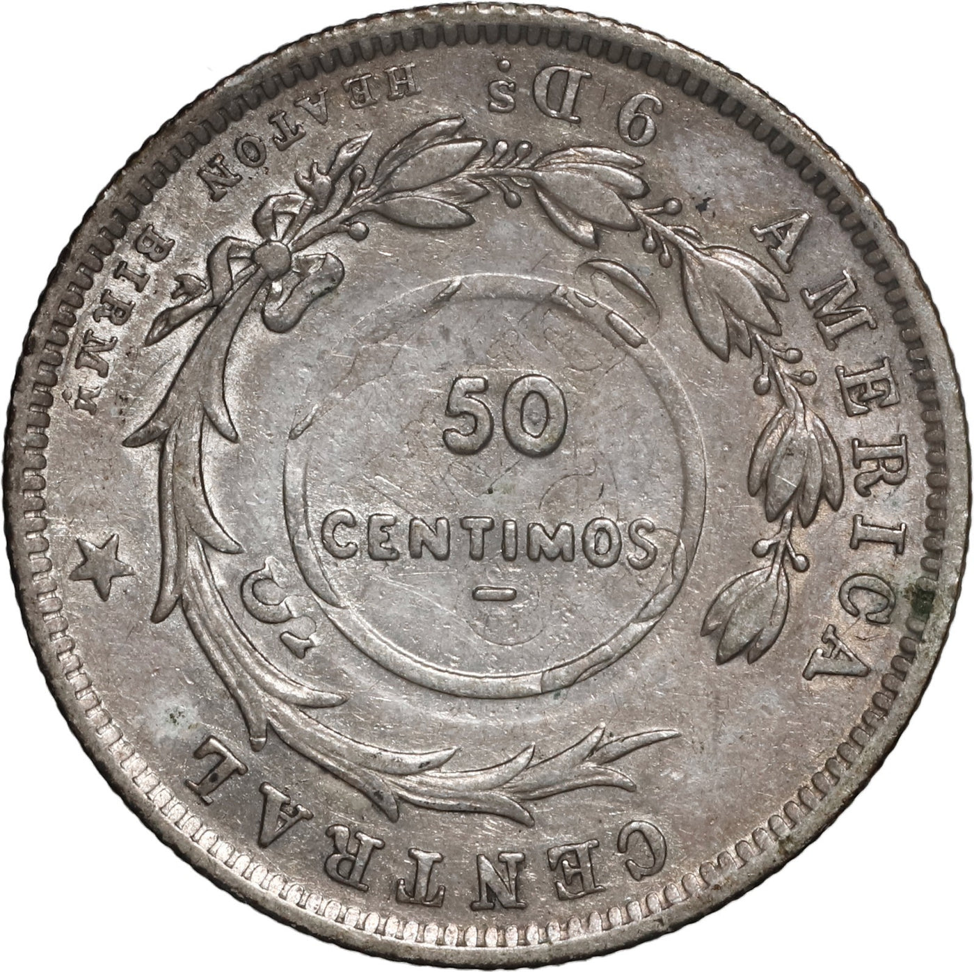 COSTA RICA, 50 céntimos, 1923 counterstamp on a Costa Rica, 25 centavos