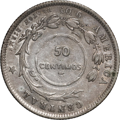 COSTA RICA, 50 céntimos, 1923 counterstamp on a Costa Rica, 25 centavos
