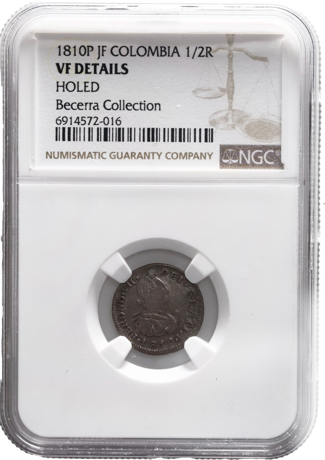 COLOMBIA, Popayán, bust ½ real, Ferdinand VII (bust of Charles IV), 1810 JF, NGC