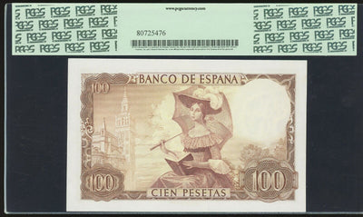 Madrid Spain Banco de Espana 100 Pesetas 7-4-1953 (1955) PCGS 55 PPQ Pick-145a