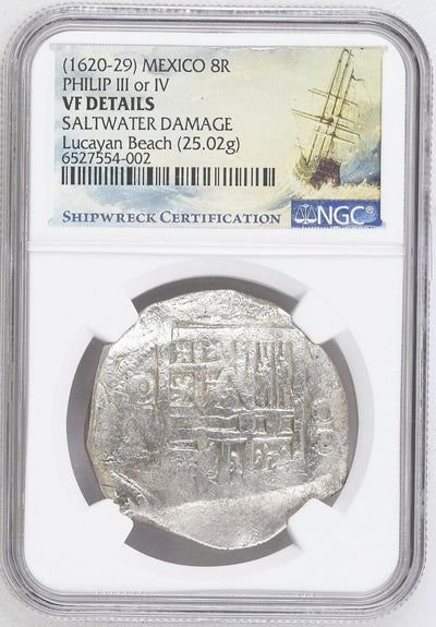 Mexico City Silver Cob 8 Reales 162? D Lucayan Beach Shipwreck NGC VF w/ COA