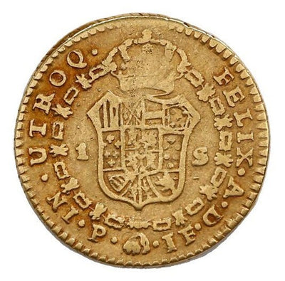 COLOMBIA Popayan Gold Bust 1 Escudo Ferdinand VII (bust of Charles IV) 1808 JF
