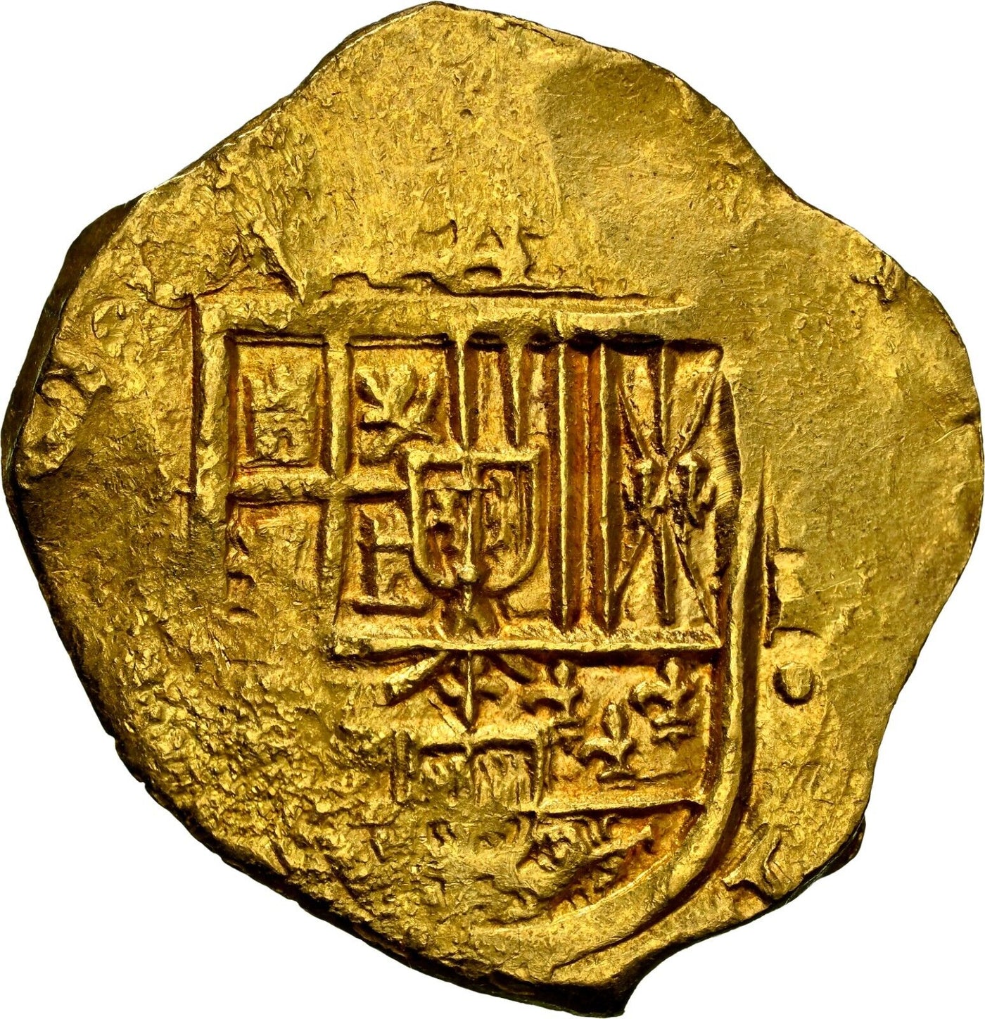 SPAIN, Seville, gold cob 2 escudos, Philip III or IV, assayer not visible, MS 63