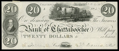 Columbus Georgia Farmer's Bank of Chattahoochee $20 Proof (1830s) Haxby-GA110G14