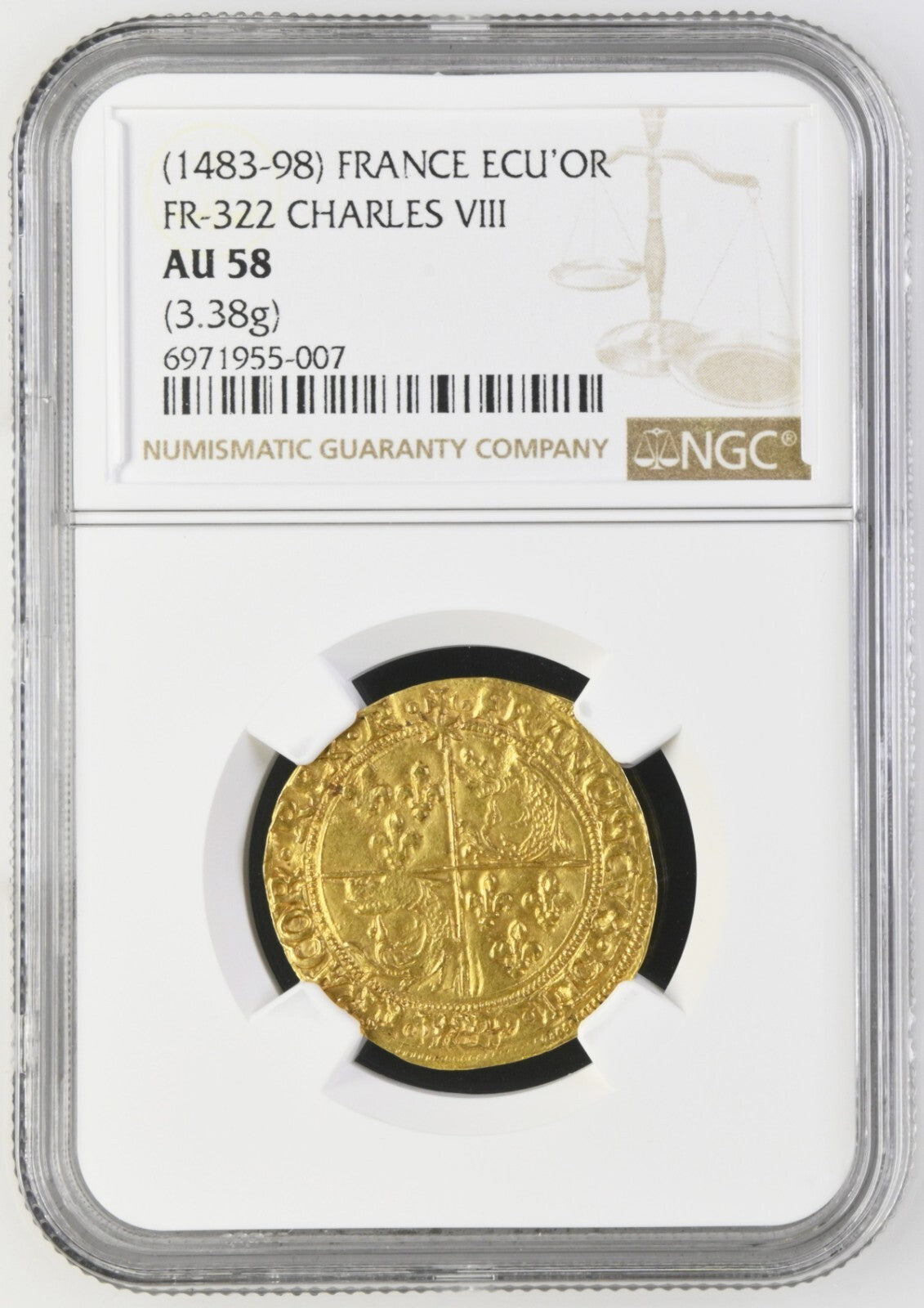 FRANCE Romans Mint Gold Ecu d'or du Dauphiné Francis I NGC AU 58 Gad-321 Rare
