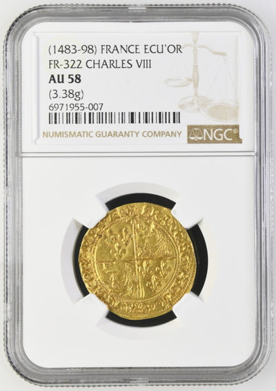 FRANCE Romans Mint Gold Ecu d'or du Dauphiné Francis I NGC AU 58 Gad-321 Rare