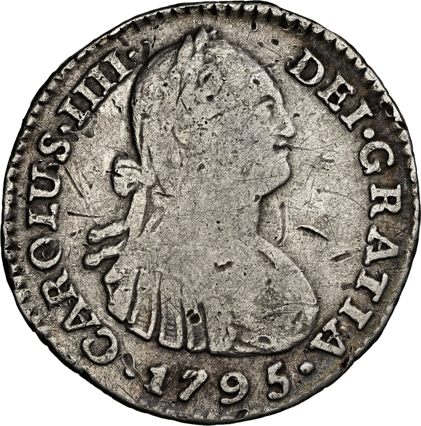 COLOMBIA, Bogotá, bust 1 real, Charles IV, 1795 J•J, no • in mintmark, NGC