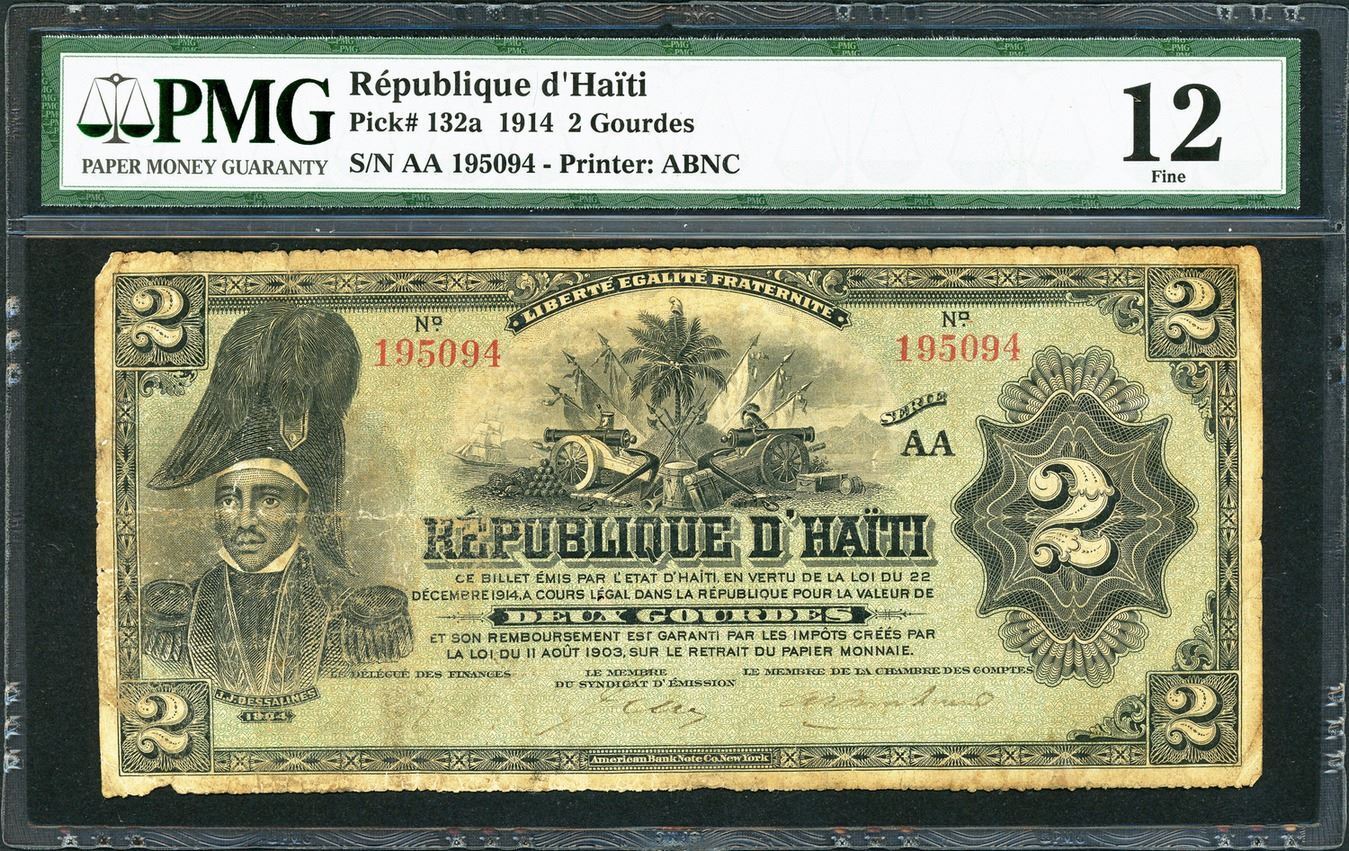 Haiti, Republique d'Haiti, 2 gourdes, 22-12-1914, PMG Fine 12, SCWPM-132a