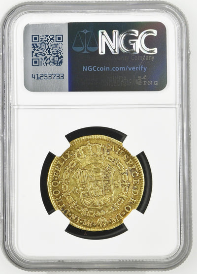 PERU Lima Gold Bust 4 Escudos Charles III 1780 MI NGC AU 53 Sole Finest Known!