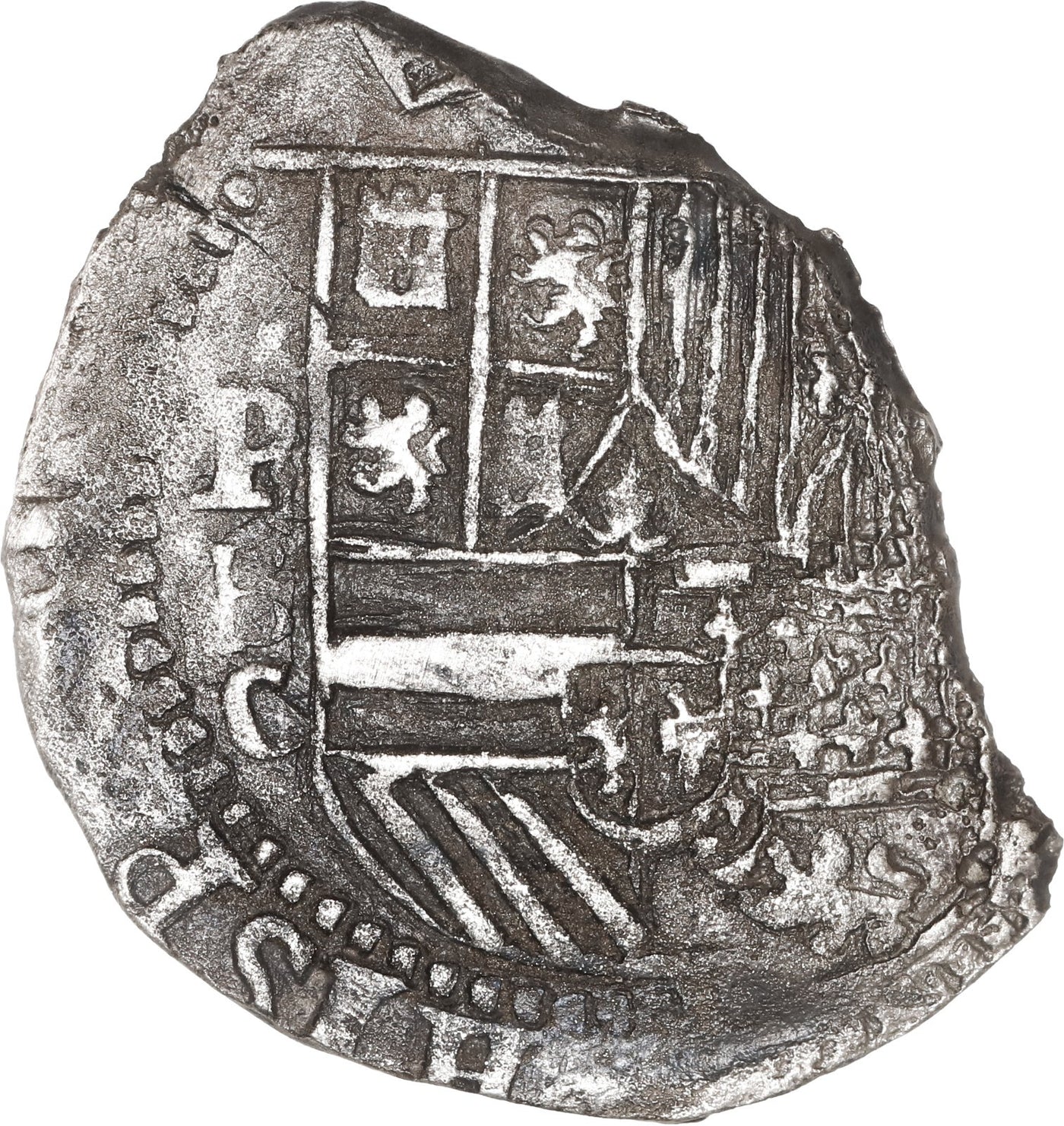 BOLIVIA, Potosí, cob 4 reales, Philip II, assayer C below erased B/L, rare.