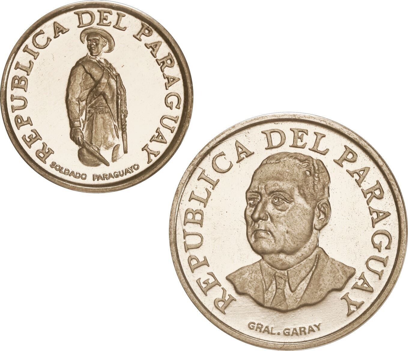 PARAGUAY, struck at the Casa da Moeda in Brazil, stainless steel proof 10 and 1