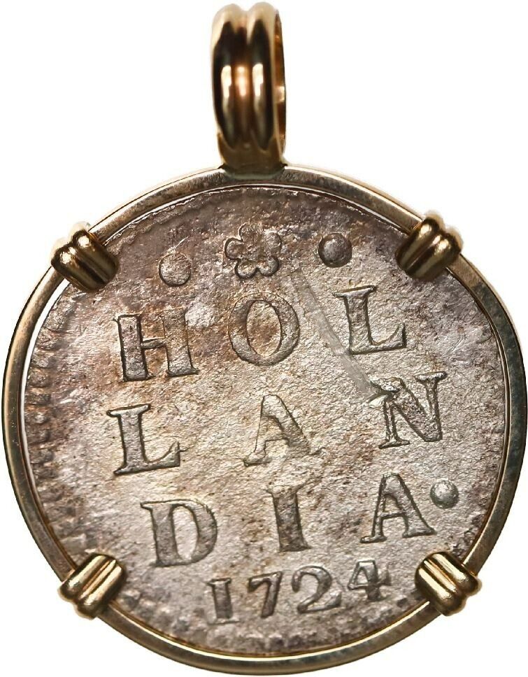 Akerendam Shipwreck (1725) Holland Netherlands 2 Stuivers 1724 In 14K Gold Bezel