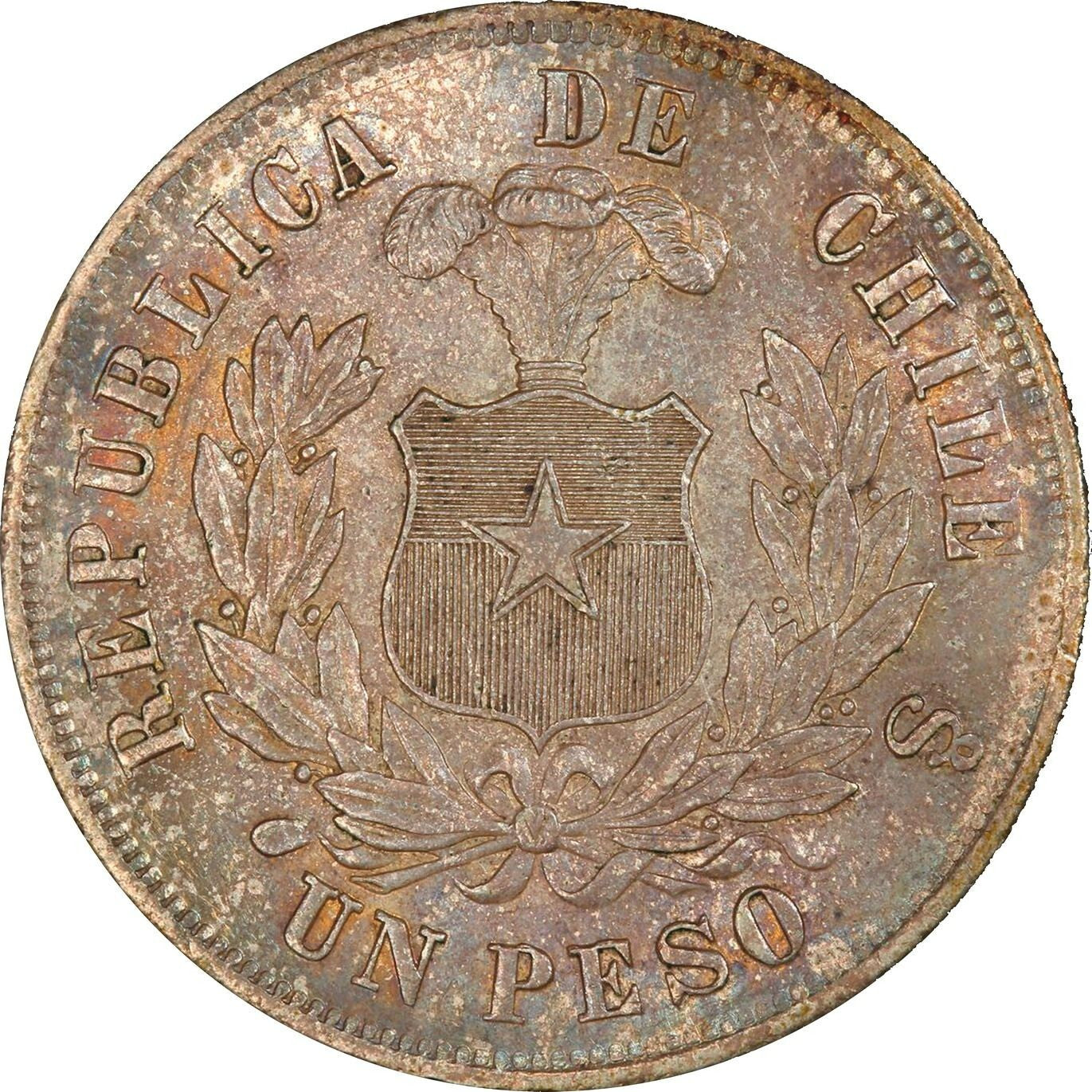 CHILE Santiago Silver Condor Peso 1880 NGC MS 63 KM-142.1