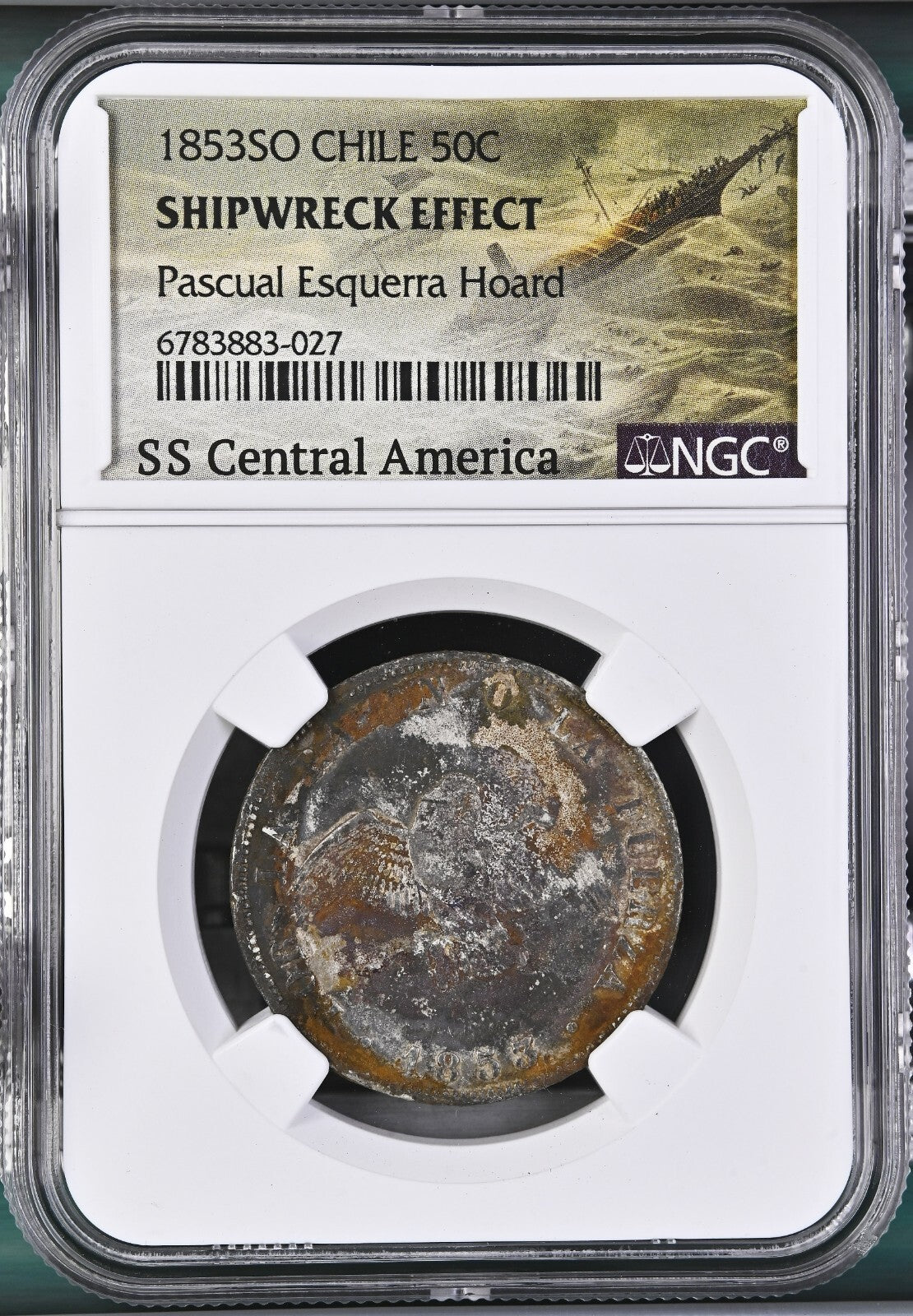 SS Central America Shipwreck (1857) Santiago Chile Silver 50 Centavos 1853 NGC