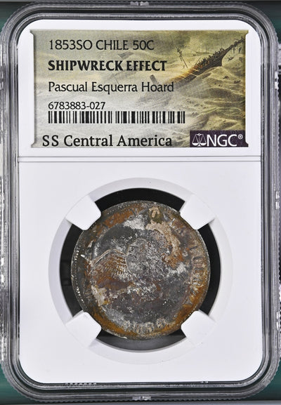 SS Central America Shipwreck (1857) Santiago Chile Silver 50 Centavos 1853 NGC