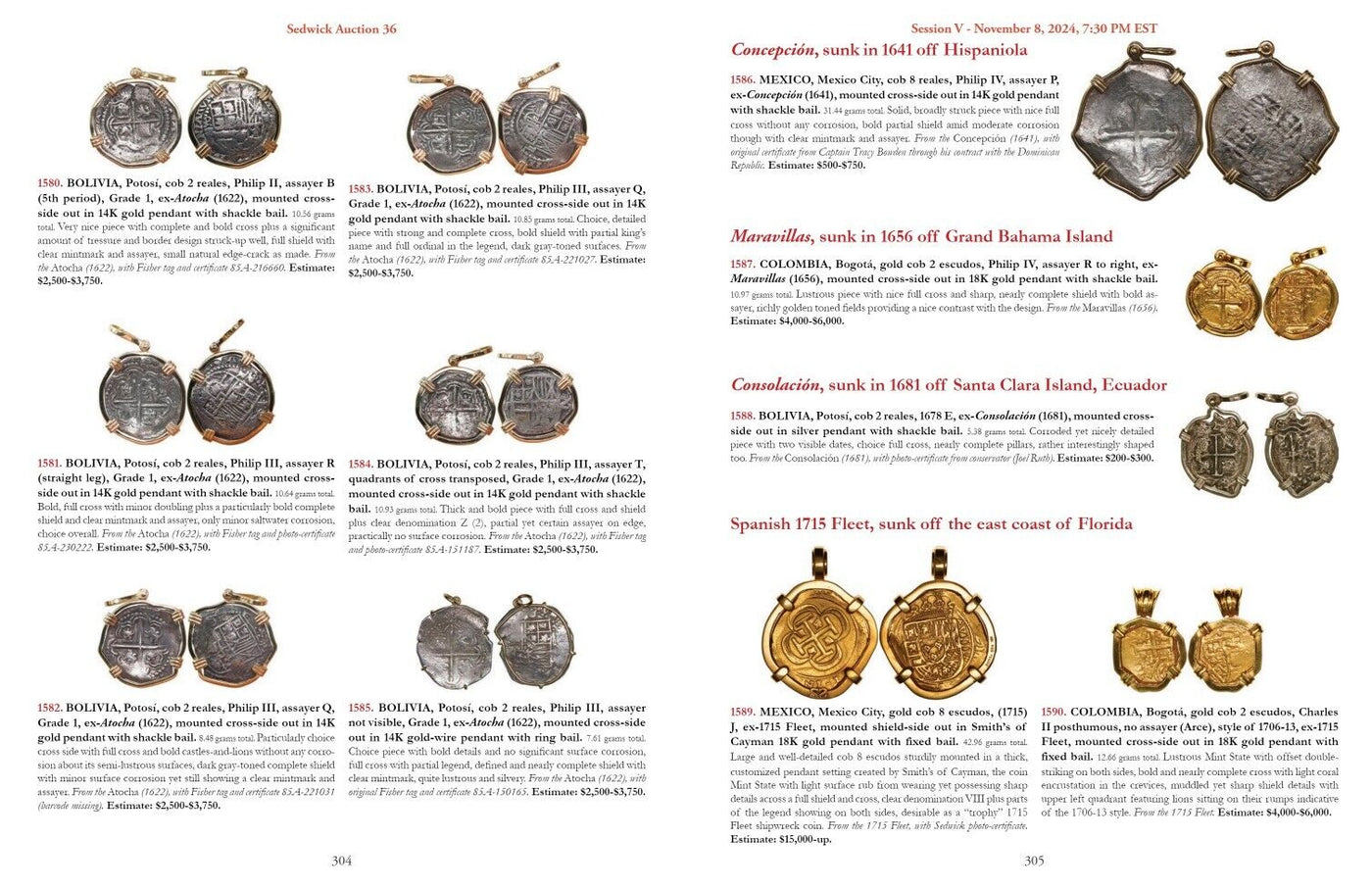 Sedwick Treasure Auction 36 Catalog Nov 7 & 8, 2024 - Shipwreck Coins & Rarities