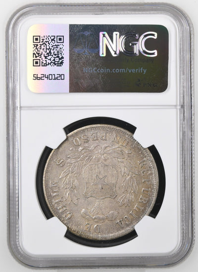 CHILE Santiago Silver Condor Peso 1870/60 NGC MS 61 KM-142.1
