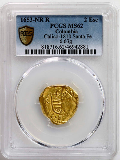 Bogotá Colombia Gold Cob 2 Escudos 1655 Assayer R PCGS MS62 Cal-1812 Rare