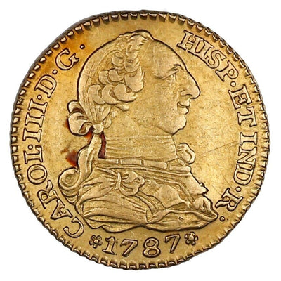 Madrid Spain Gold Bust 1 Escudo Charles III 1787 DV