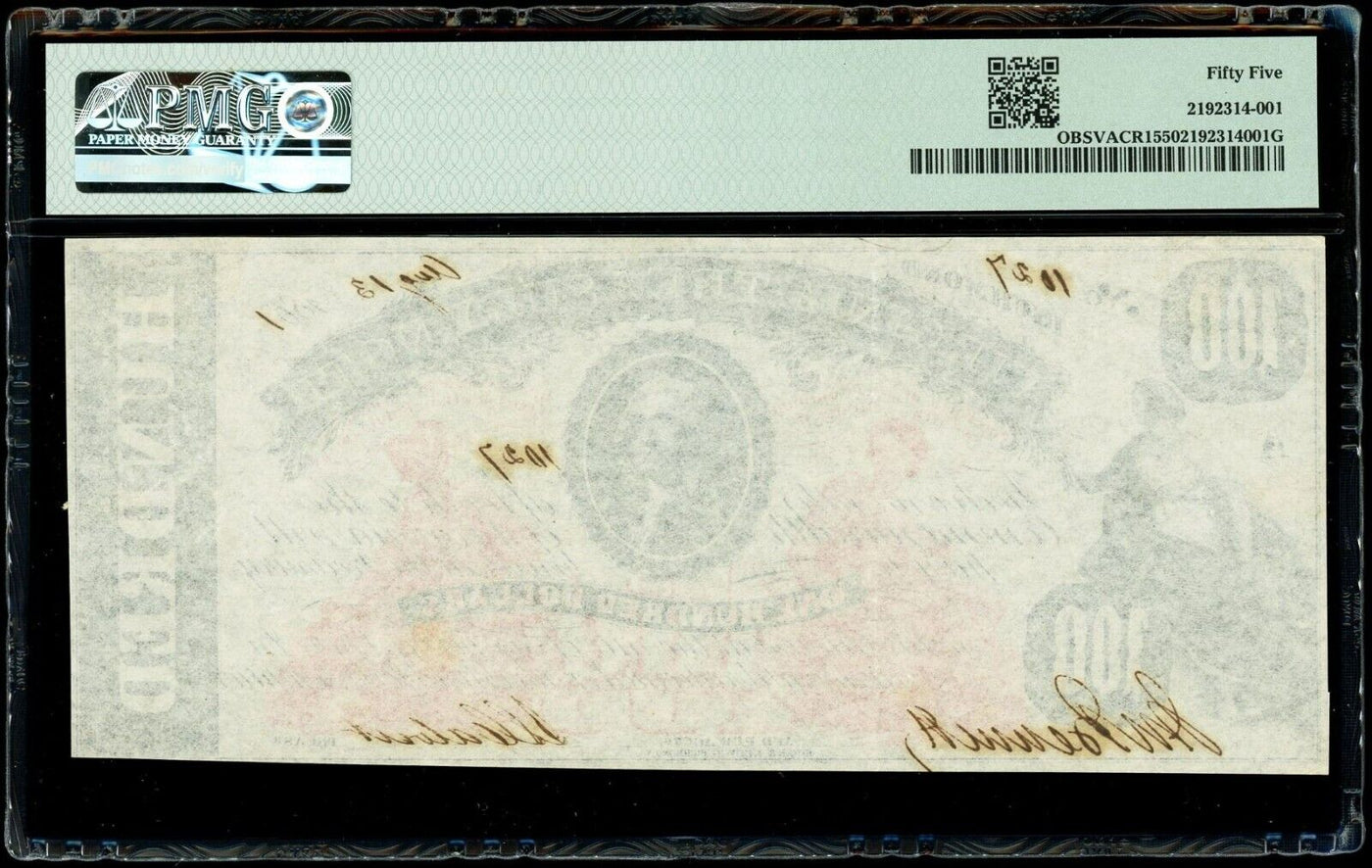 Richmond Virginia Treasury Note $100 Aug. 13, 1861 PMG AU 55 Cr-VA-1 VT02-06