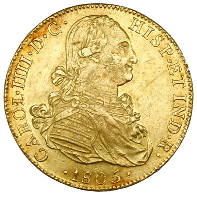 MEXICO Mexico City Gold Bust 8 Escudos Charles IV 1805 TH Fr-43 KM-159 Cal-1649