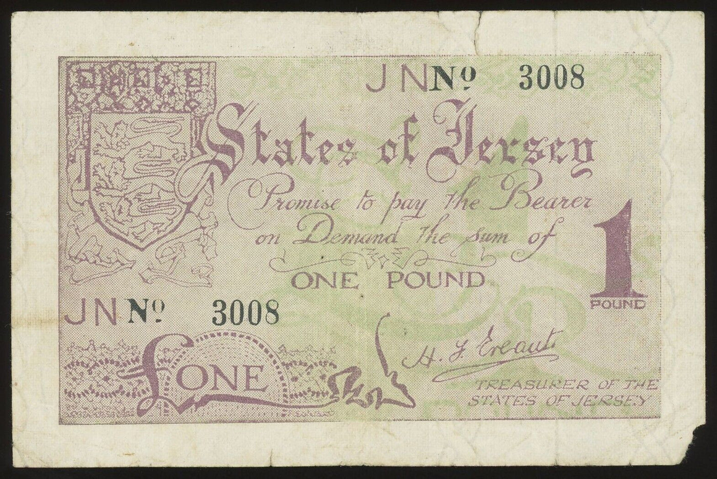 Jersey (WWII German Occupational) 1 Pound ND (1941-42) Series JN Pick-6a