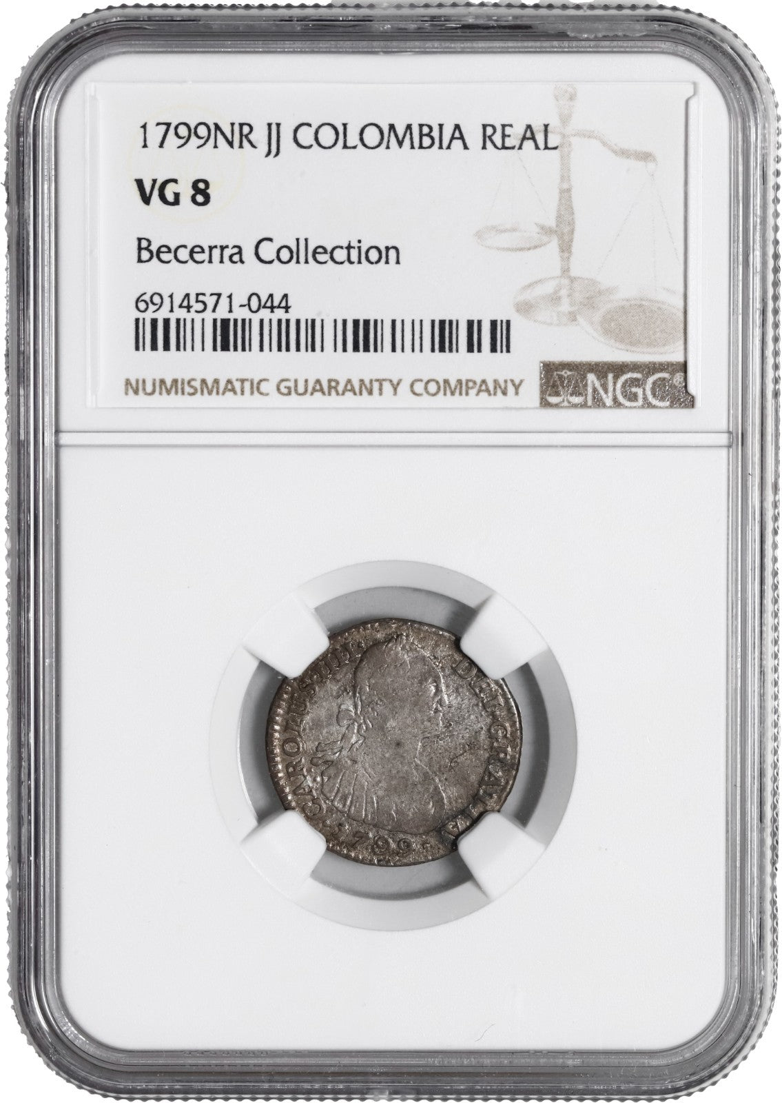 COLOMBIA, Bogotá, bust 1 real, Charles IV, 1799/99 JJ, NGC VG 8, ex-Becerra.