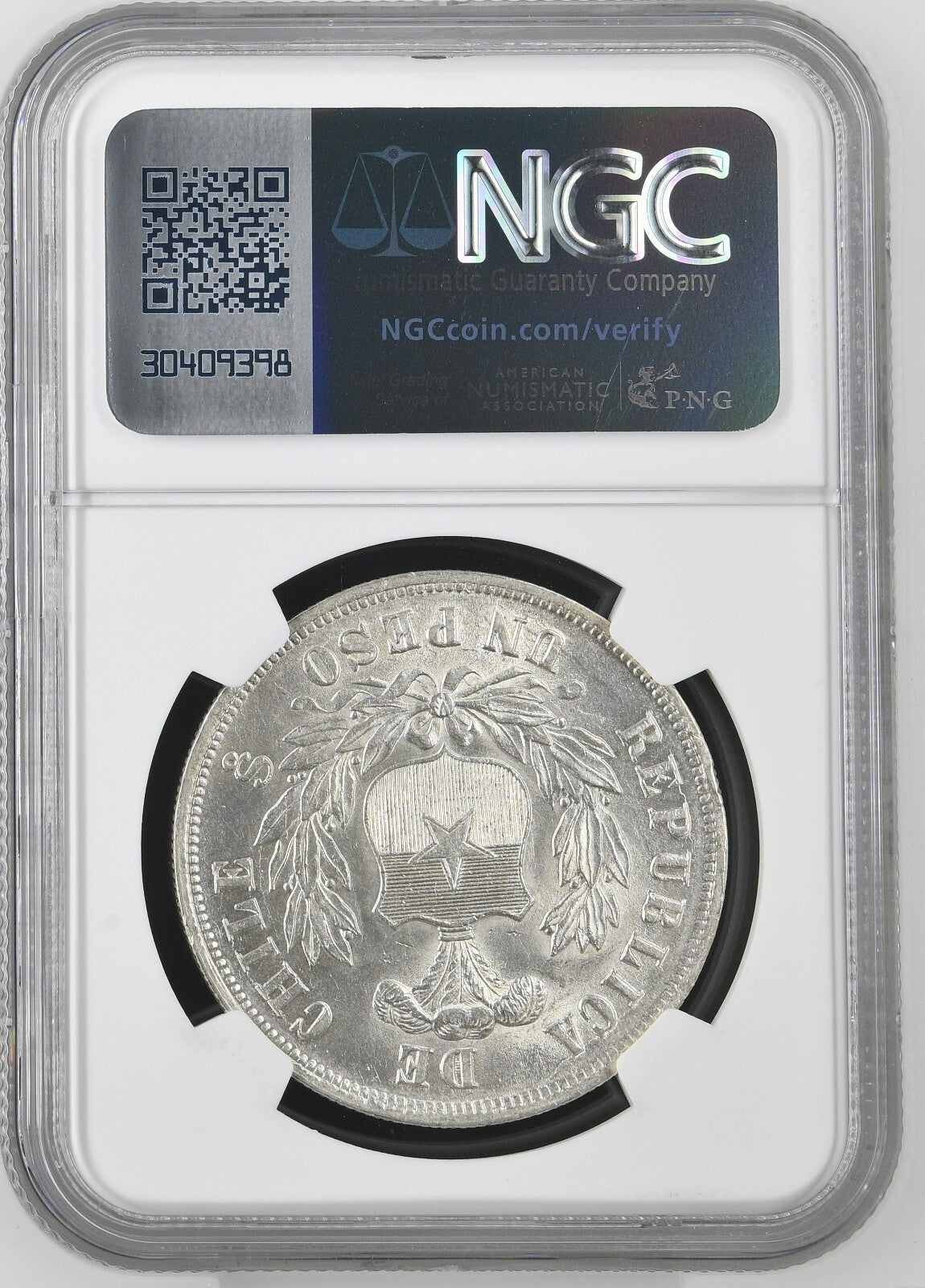 CHILE Santiago Silver Condor Peso 1885/3 Overdate NGC MS 63 KM-142.1