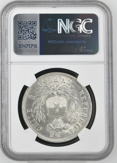 CHILE Santiago Silver Condor Peso 1885/3 Overdate NGC MS 63 KM-142.1