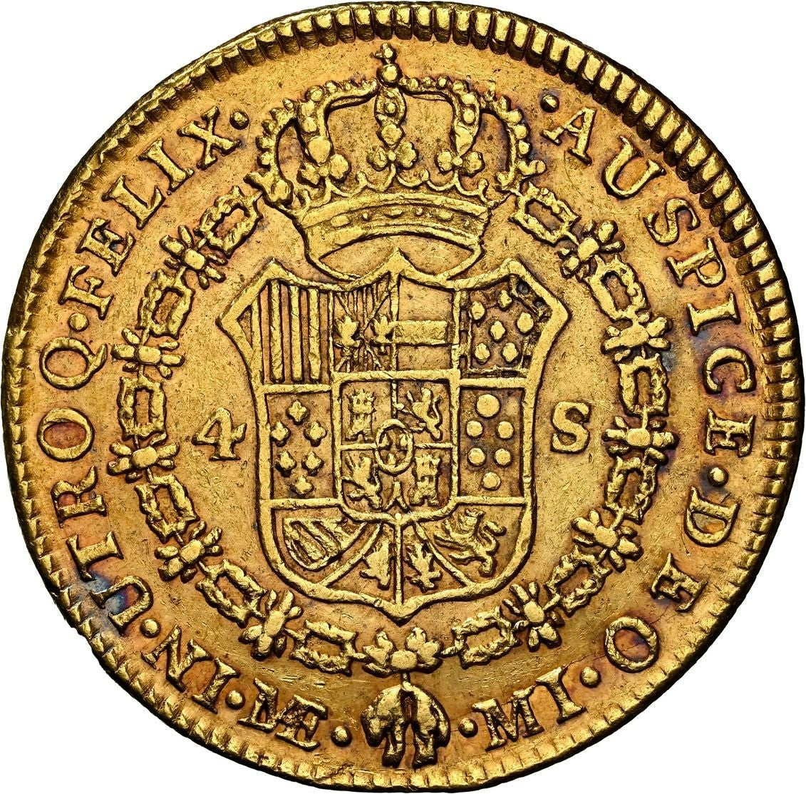 PERU Lima Gold Bust 4 Escudos Charles III 1780 MI NGC AU 53 Sole Finest Known!