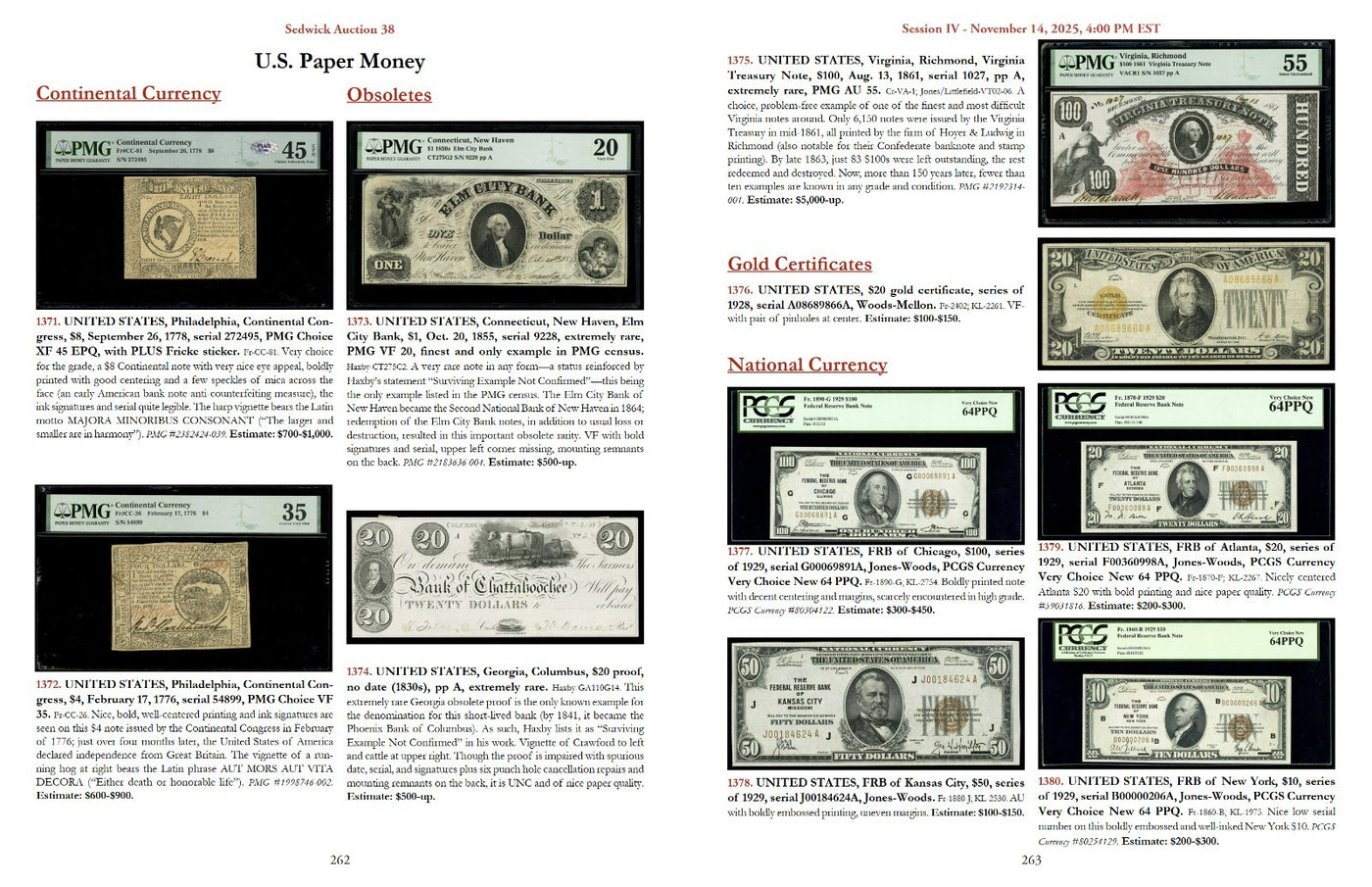Sedwick Auction 38 Nov. 13-15, 2025 Catalog - U.S., World, & Shipwreck Coins